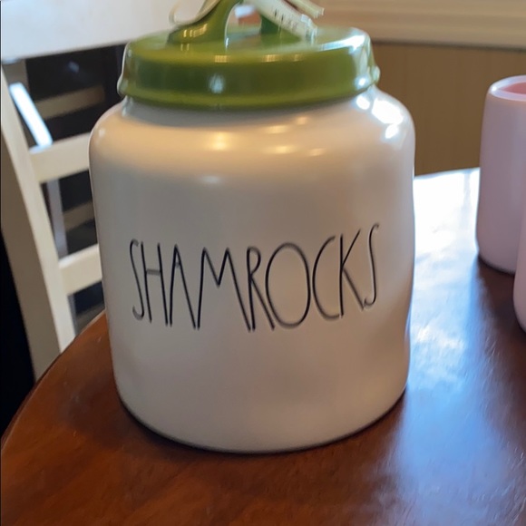 Rae Dunn large Shamrocks Canister green lid